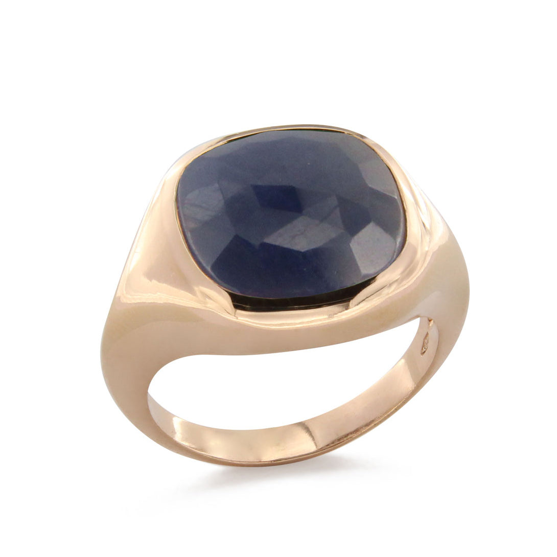 Anello Chevalier in Oro Rosa con Zaffiro Blu Naturale