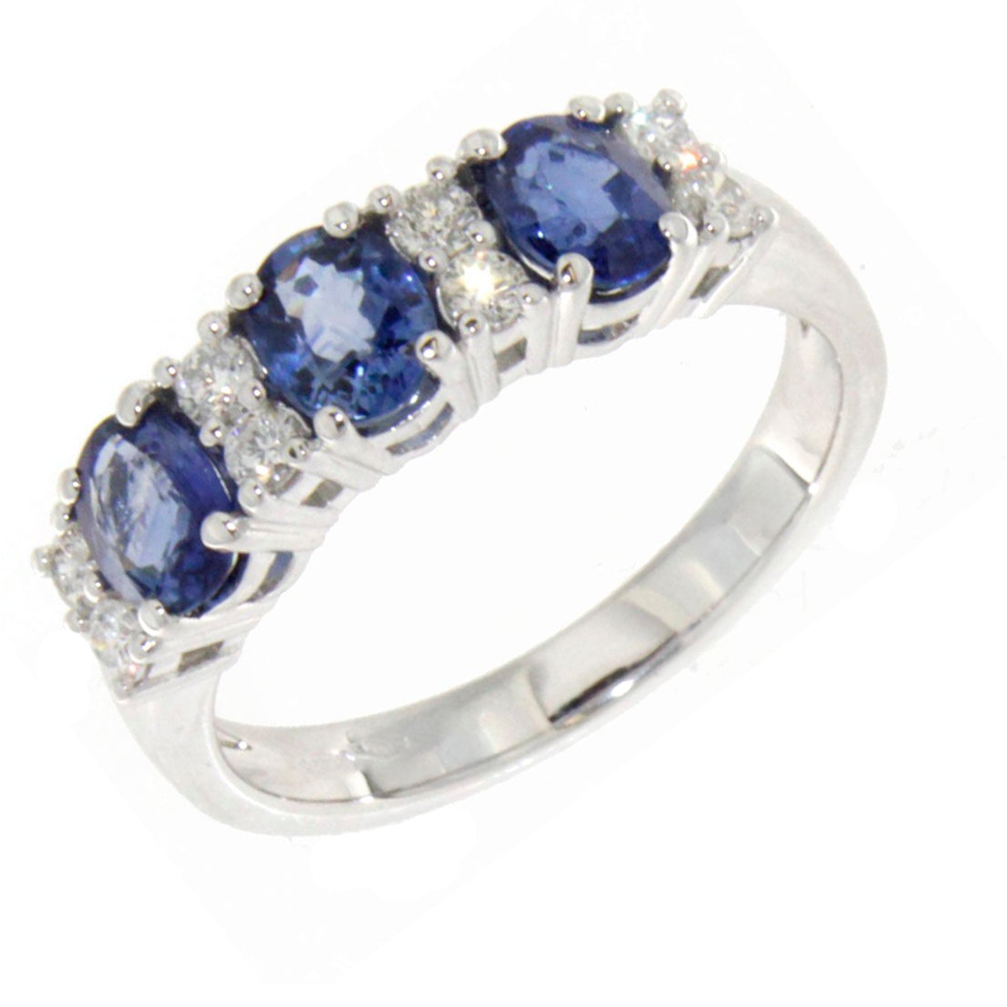 Anello Trilogy in Oro Bianco con Zaffiri e Diamanti Naturali