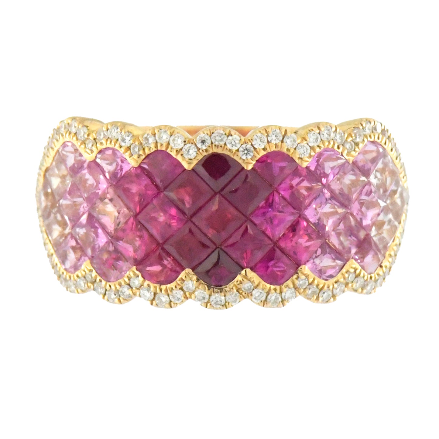 Anello a Fascia in Oro Rosa con Zaffiri Rosa e Diamanti Naturali