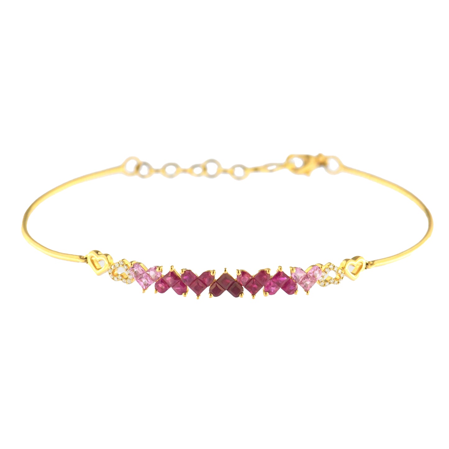 Bracciale Semirigido con Cuori in Zaffiri e Rubini