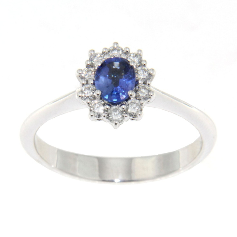 Anello Kate in Oro Bianco con Zaffiro e Diamanti Naturali