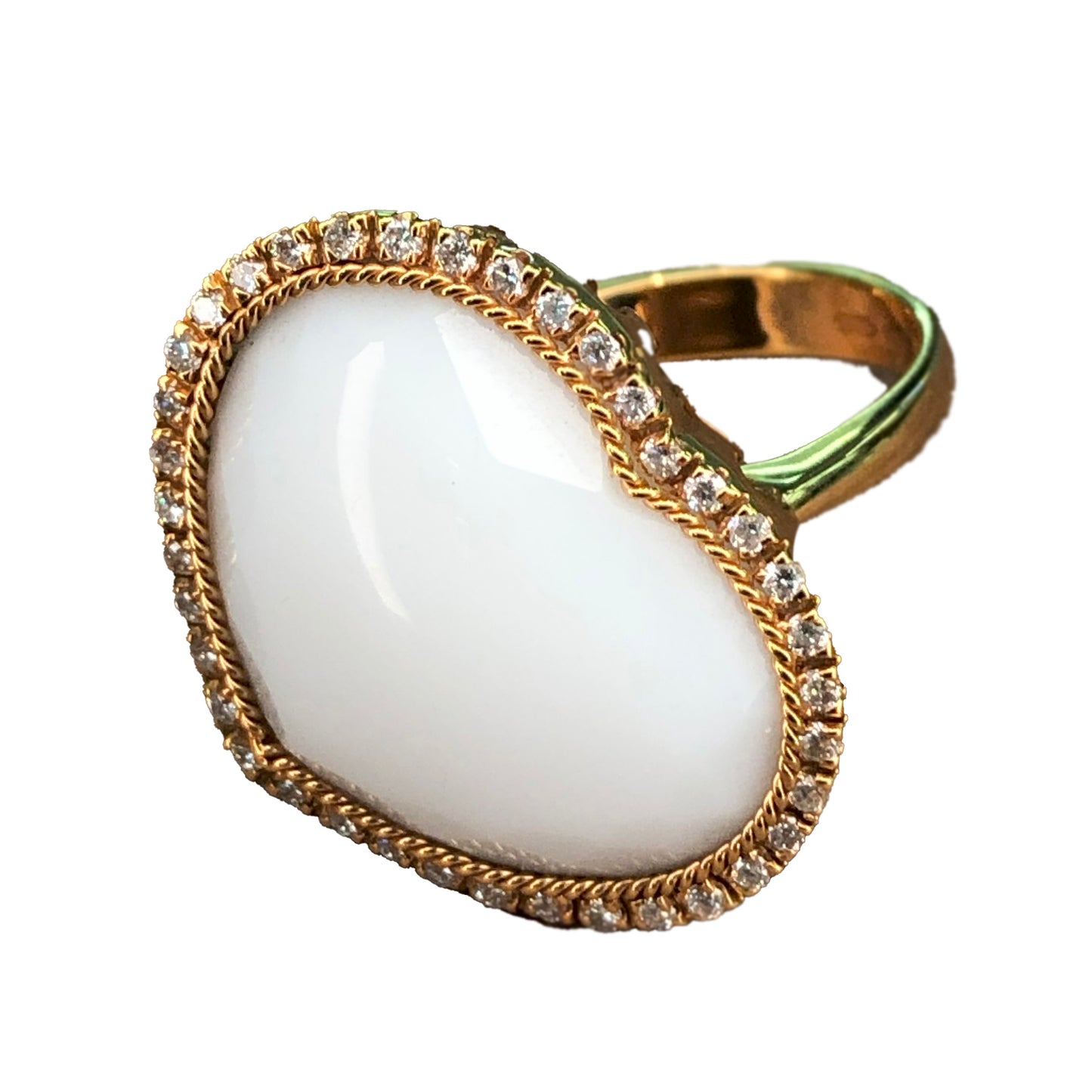 Anello in Oro Rosa con Cuore di Agata Bianca e Diamanti Naturali