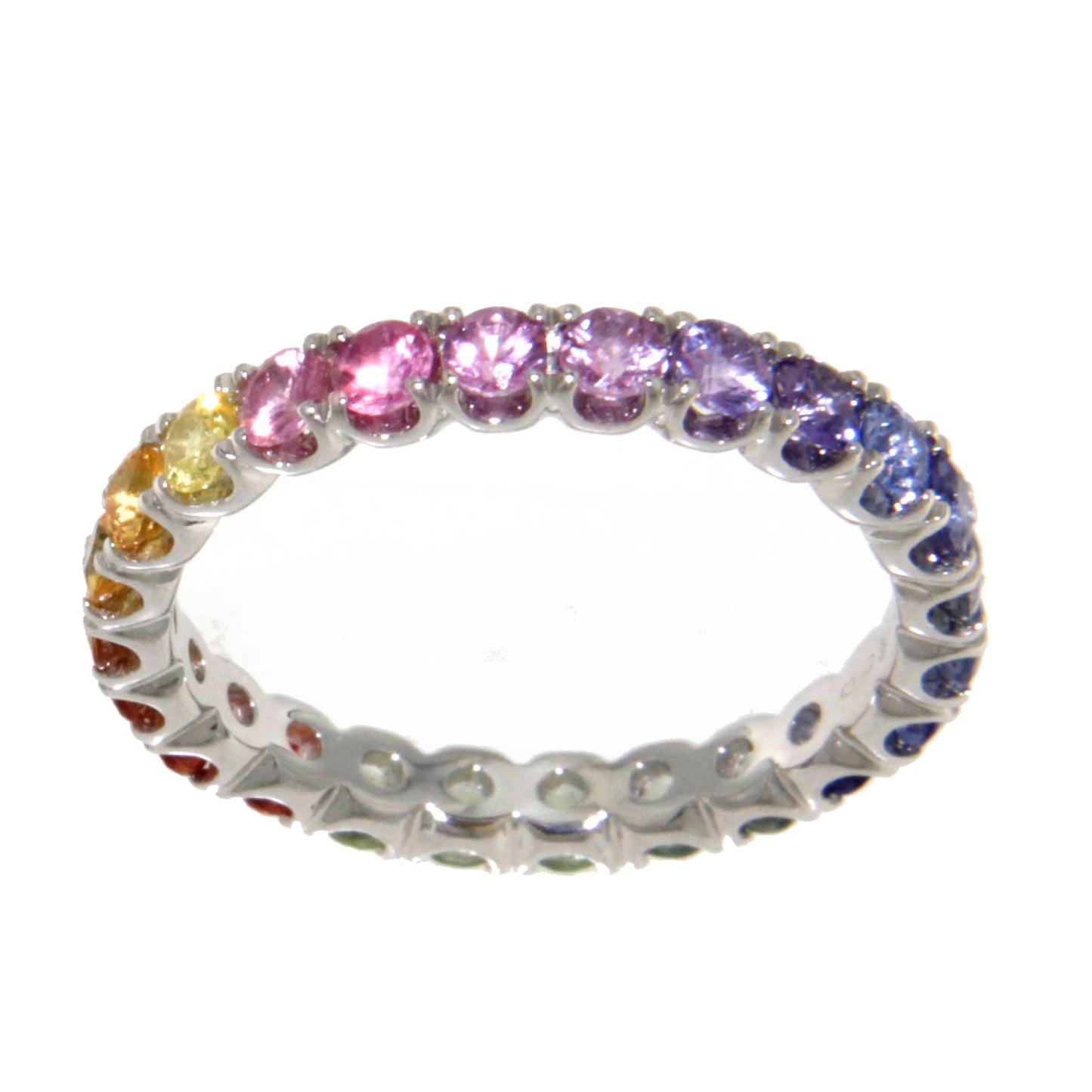 Anello Eternity Rainbow in Oro Bianco e Zaffiri Multicolor