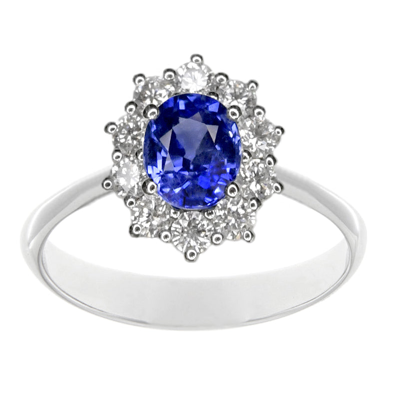 Anello Kate in Oro Bianco con Zaffiro e Diamanti Naturali