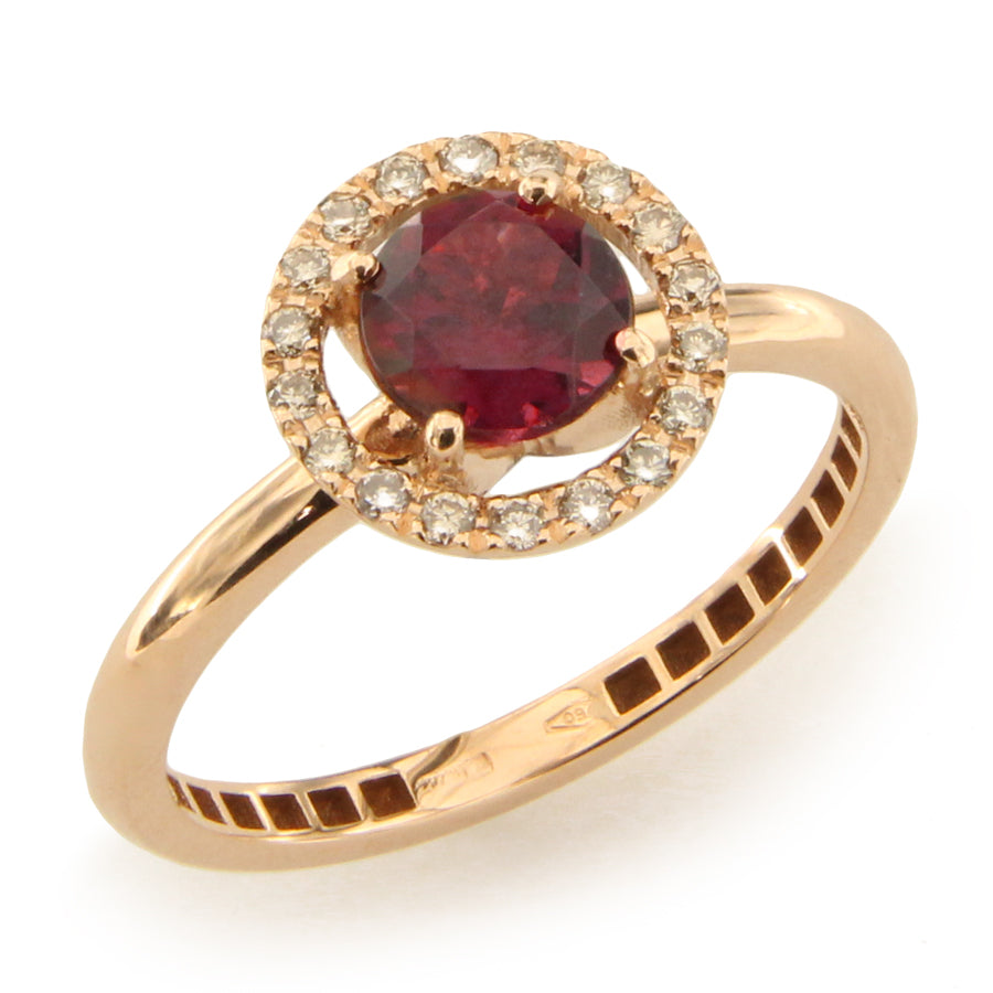 Anello in Oro Rosa con Rodolite e Contorno di Diamanti