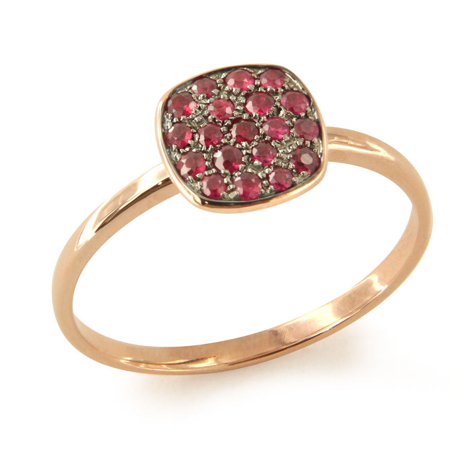 Anello Pavé in Oro Rosa 18 kt. Con Rubini a Pavé