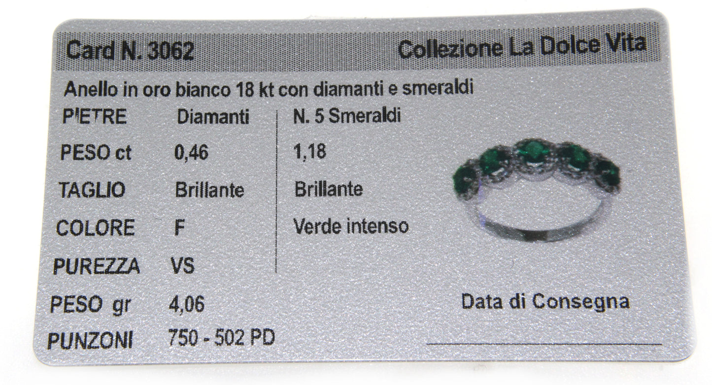 Anello in Oro Bianco con Smeraldi e Diamanti