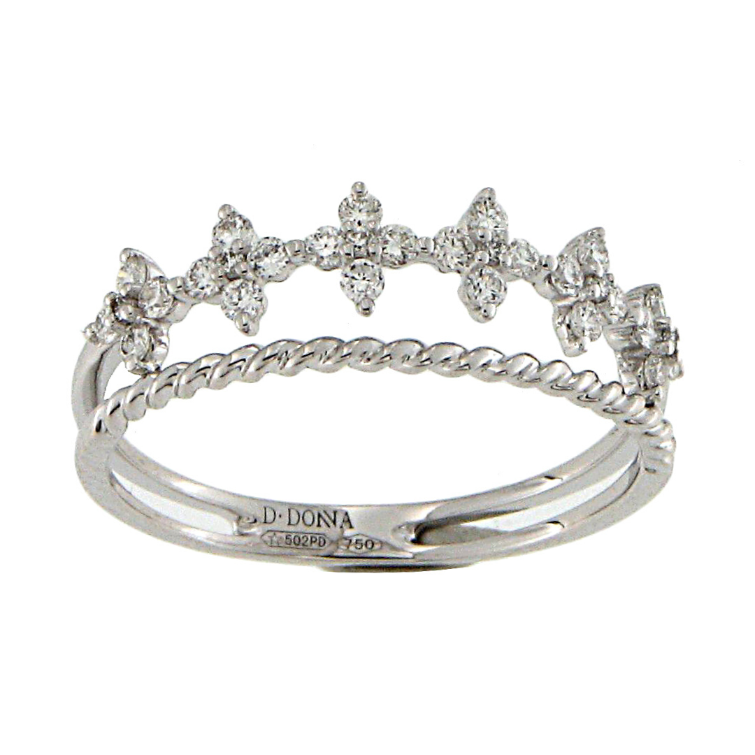 Anello Corona in Oro Bianco con Diamanti