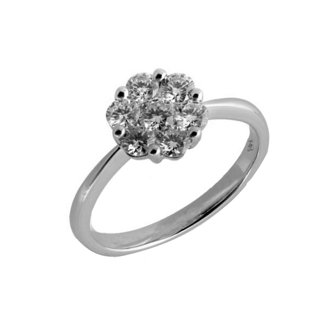 Anello Flower Multipietra in Oro Bianco con Diamanti