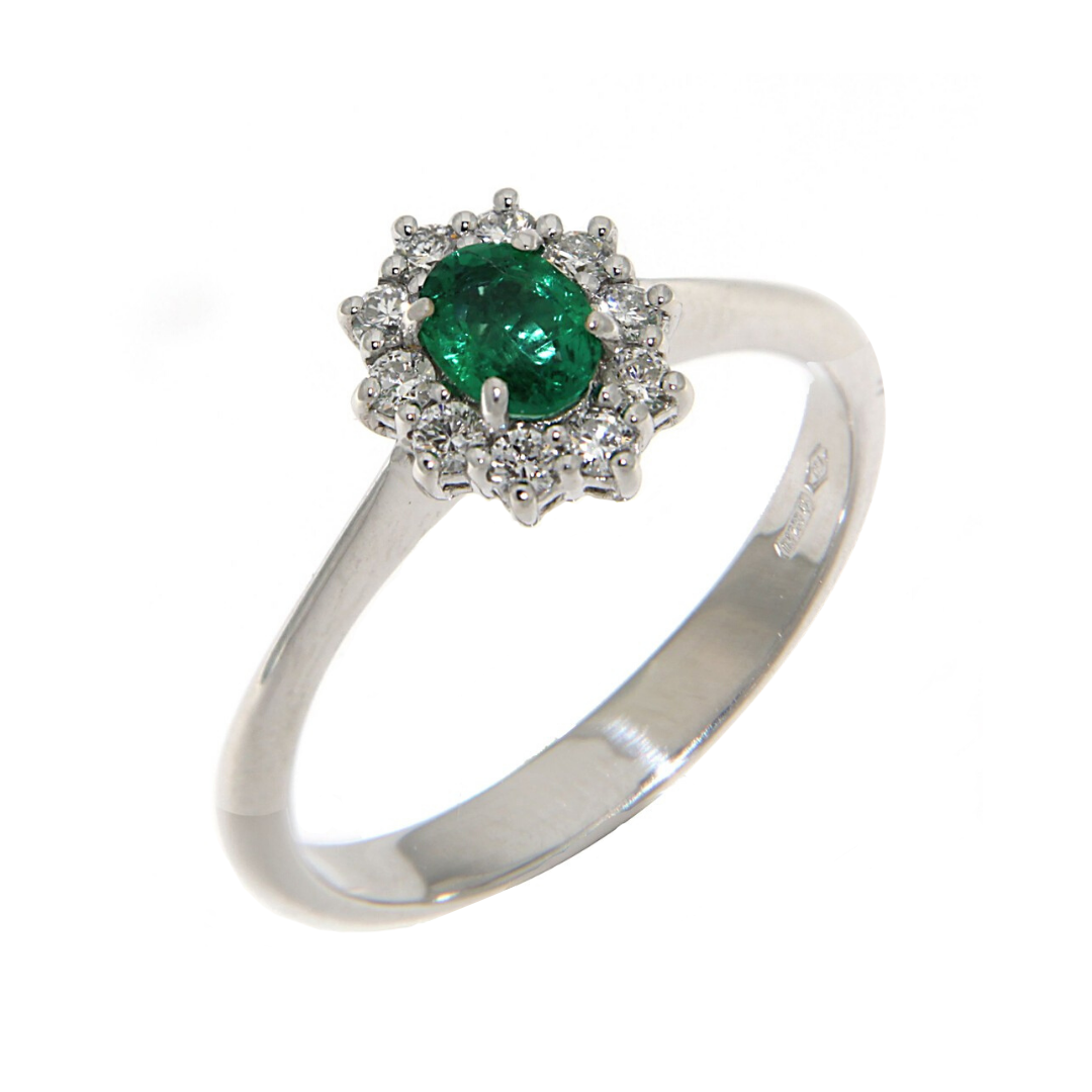 Anello Kate in Oro bianco con Smeraldo e Diamanti