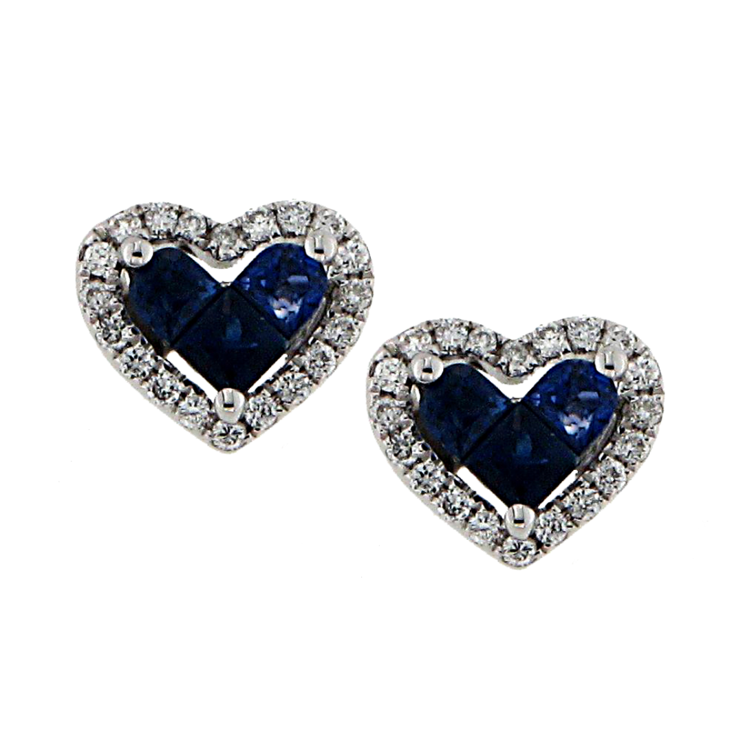 Orecchini Cuore con Zaffiri e Diamanti Naturali