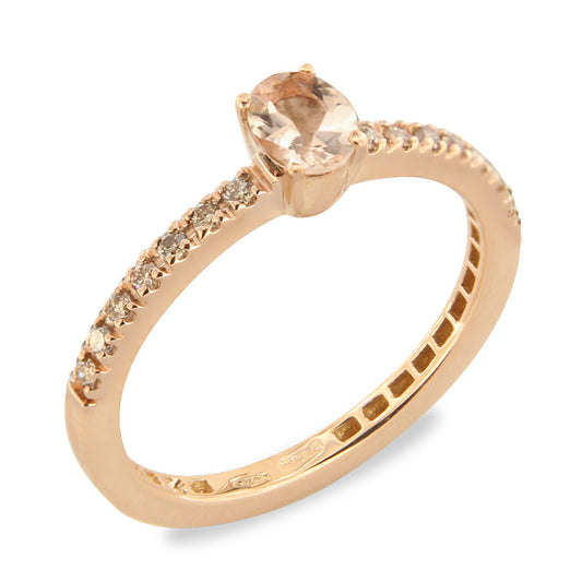 Riviere anello in oro rosa con morganite e diamanti brown