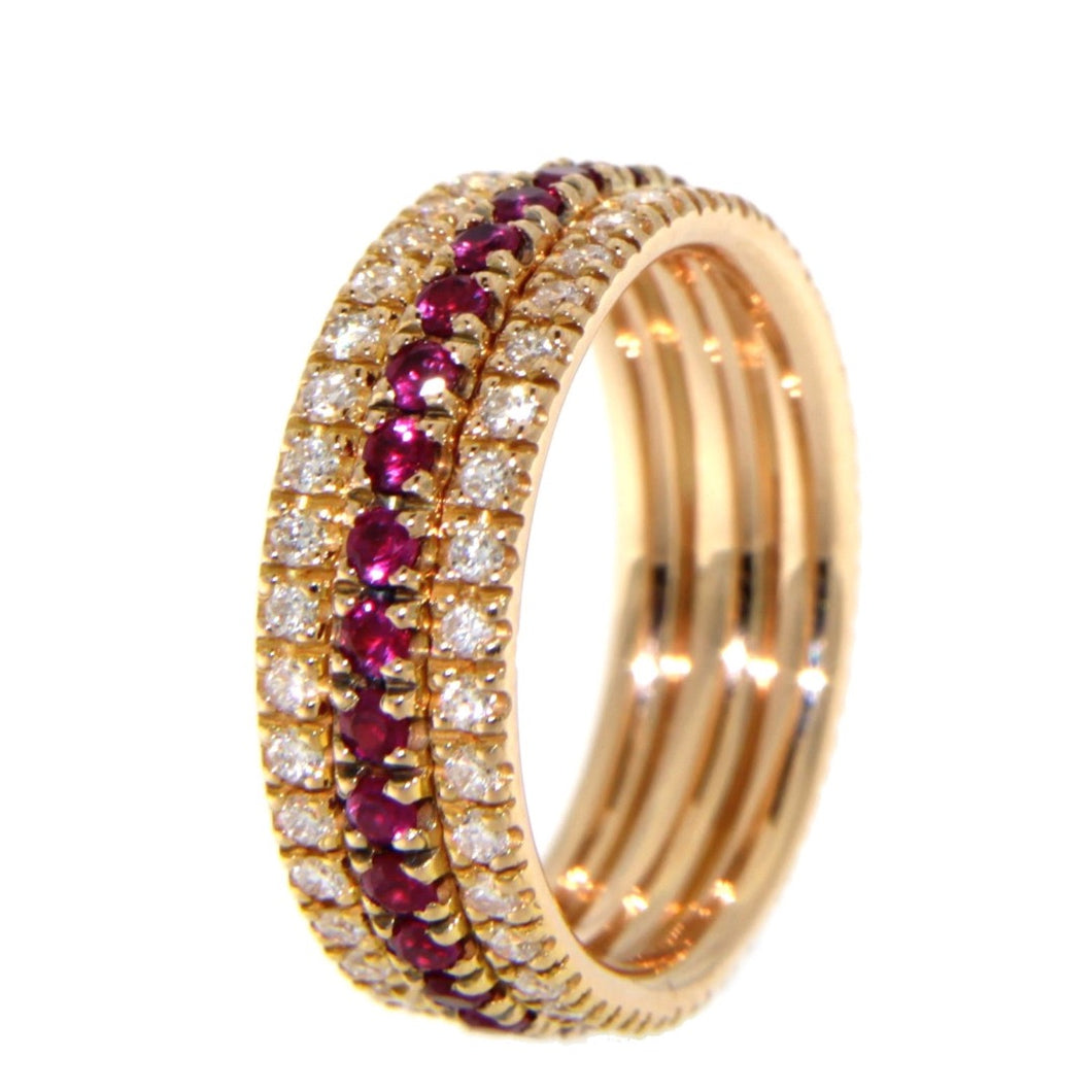 Anello pave' Chloe in oro rosa con diamanti e rubini