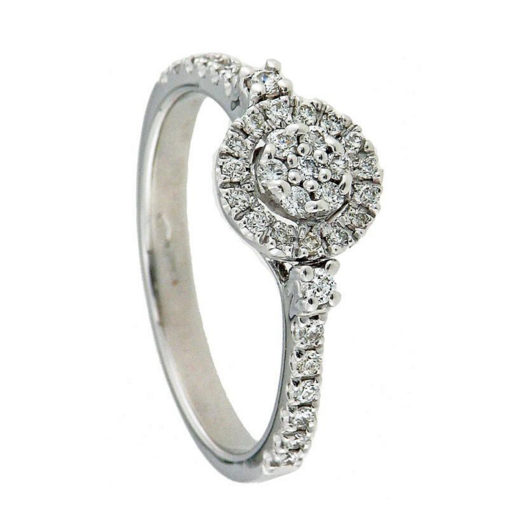 Anello Flower multipietra in Oro Bianco con Pavé di Diamanti