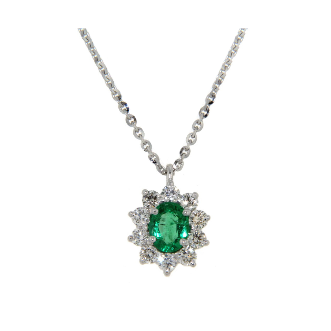 Collana Margherita in Oro con Smeraldo e Diamanti
