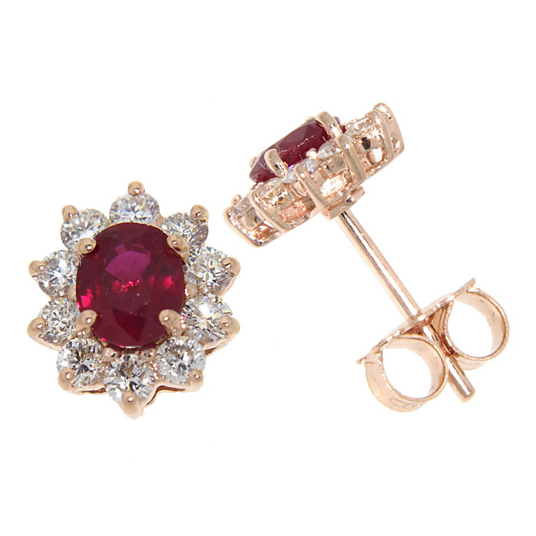 Orecchini Margherita in Oro Rosa con Rubino e Diamanti